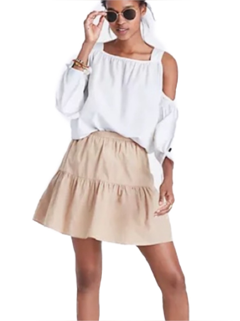 Madewell khaki cotton layered tiered mini skirt